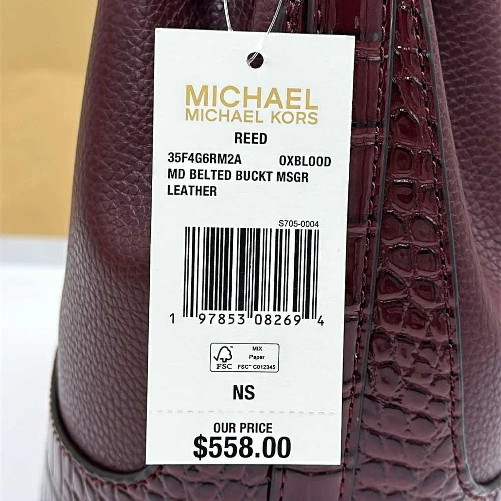 MICHAEL KORS  Reed Medium Pebbled Leather Bucket Bag Satchel Crossbody Oxblood